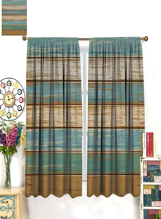 YSWOW Rustic Blackout Curtains, Western Brown Turquoise Green Retro Wood Barn Door Cabin Art Printed Window Drapes for Bedroom Living Room Kitchen Decor Fabric 2 Panel 42x45 Inch 30% Shading Rate - Image 3